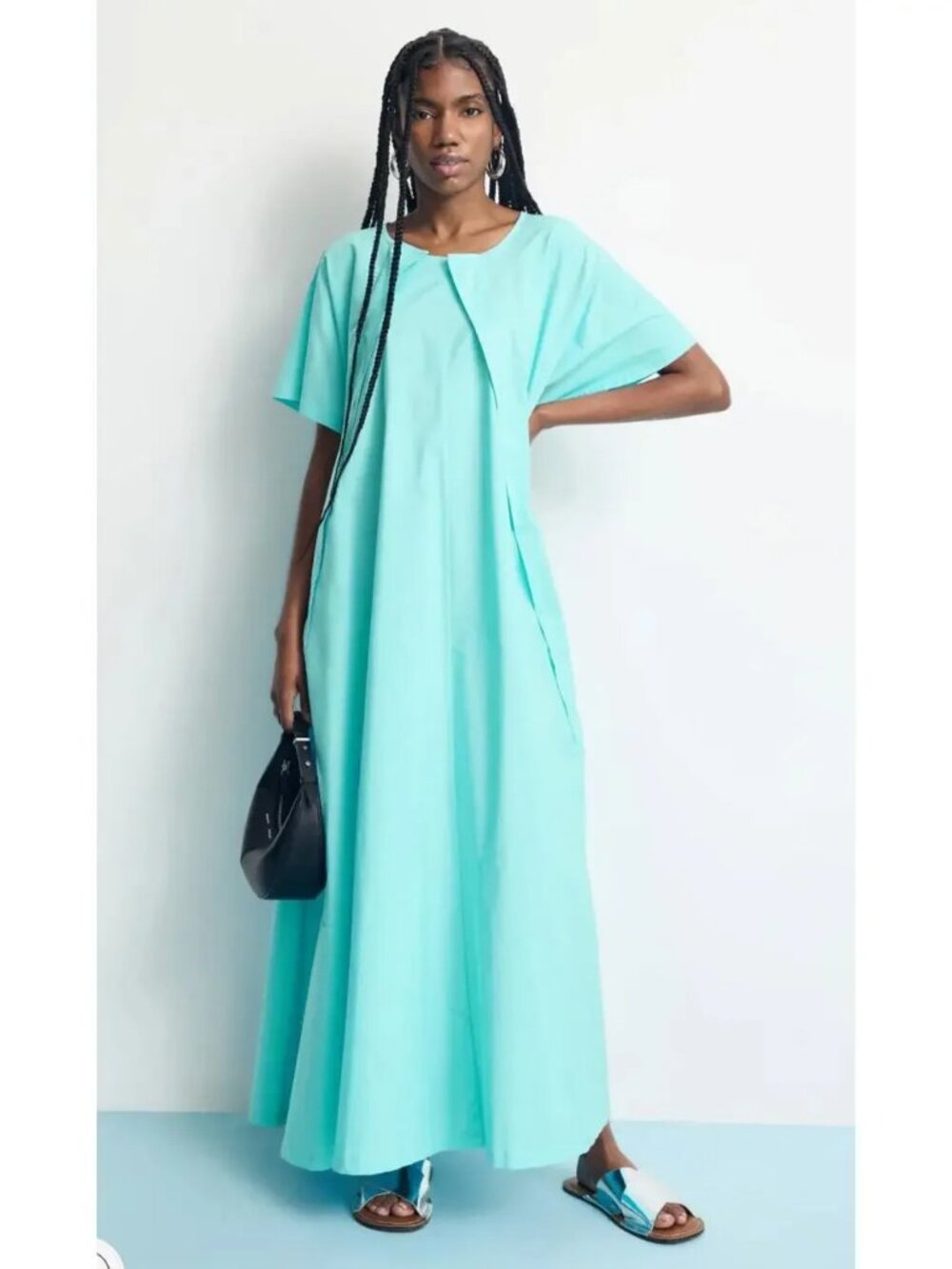 MM6 Maison Margiela Maxi Dress Layered Blue Cotton Poplin Elevated Airy Modern